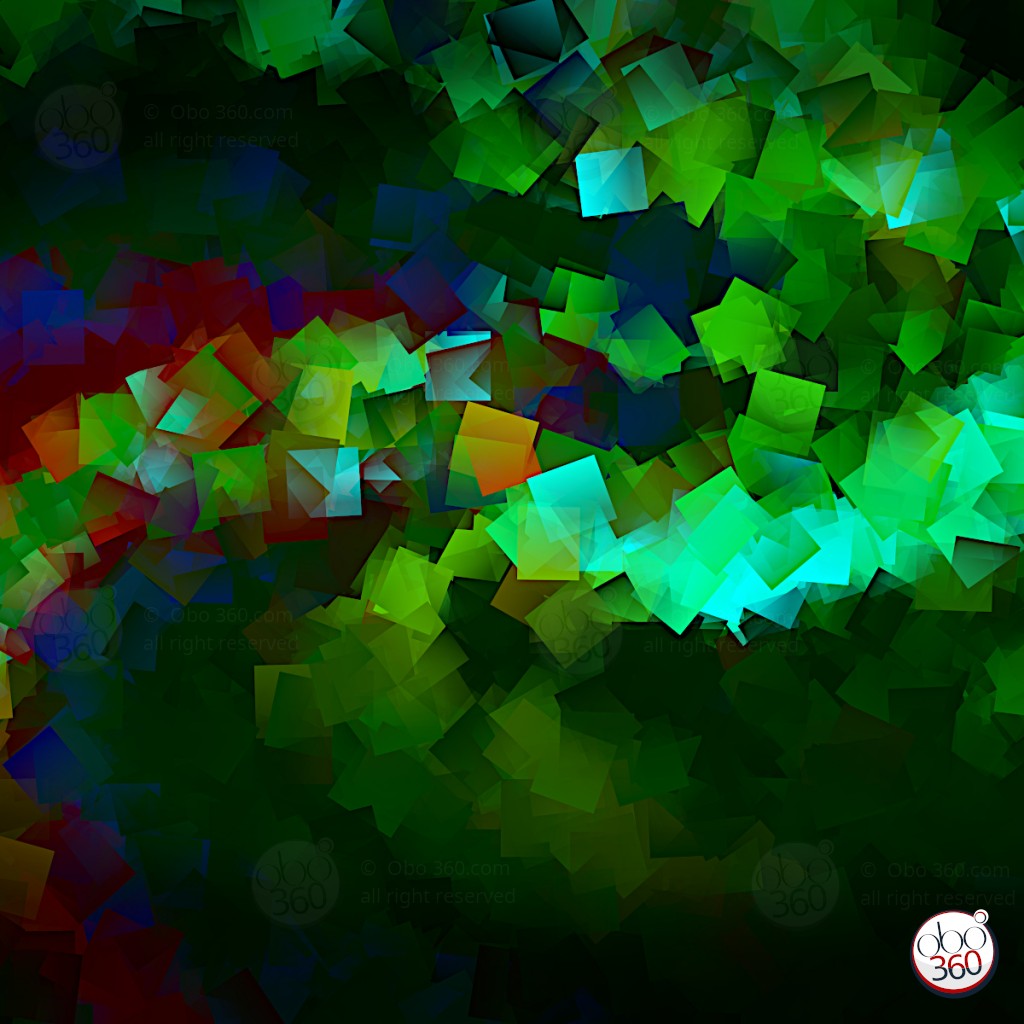 GreenWhirlCube Composition artistique, en cubes superposés, réalisée depuis une prise de vue à 360°.