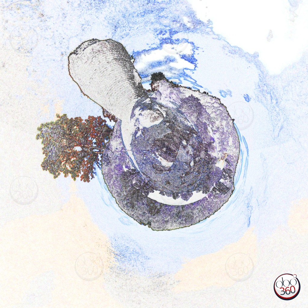 CroozAns Composition artistique réalisée à partir d'une vue à 360°, prise entre les murs en ruine d'une forteresse médiévale, en Creuse.